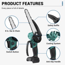 Drillpro akkukäyttöinen ketjusaha 3000 watin 18 voltin 8-tuumainen harjaton korkeanopeuksinen yhteensopiva akkujen kanssa