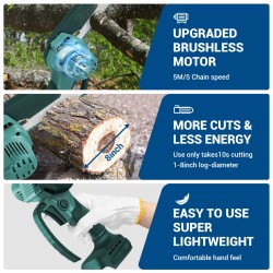 Drillpro akkukäyttöinen ketjusaha 3000 watin 18 voltin 8-tuumainen harjaton korkeanopeuksinen yhteensopiva akkujen kanssa