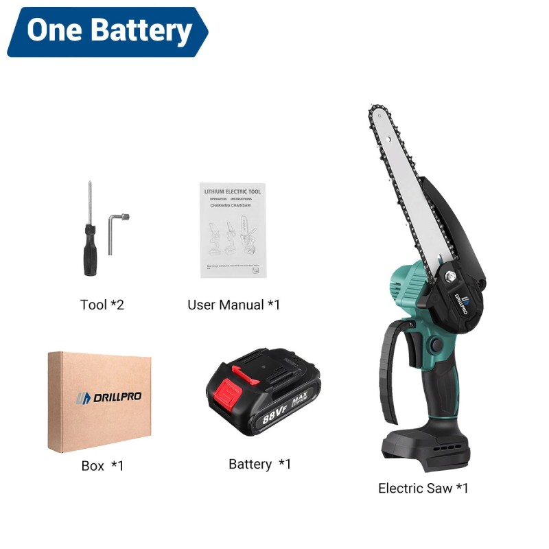 Drillpro akkukäyttöinen ketjusaha 3000 watin 18 voltin 8-tuumainen harjaton korkeanopeuksinen yhteensopiva akkujen kanssa