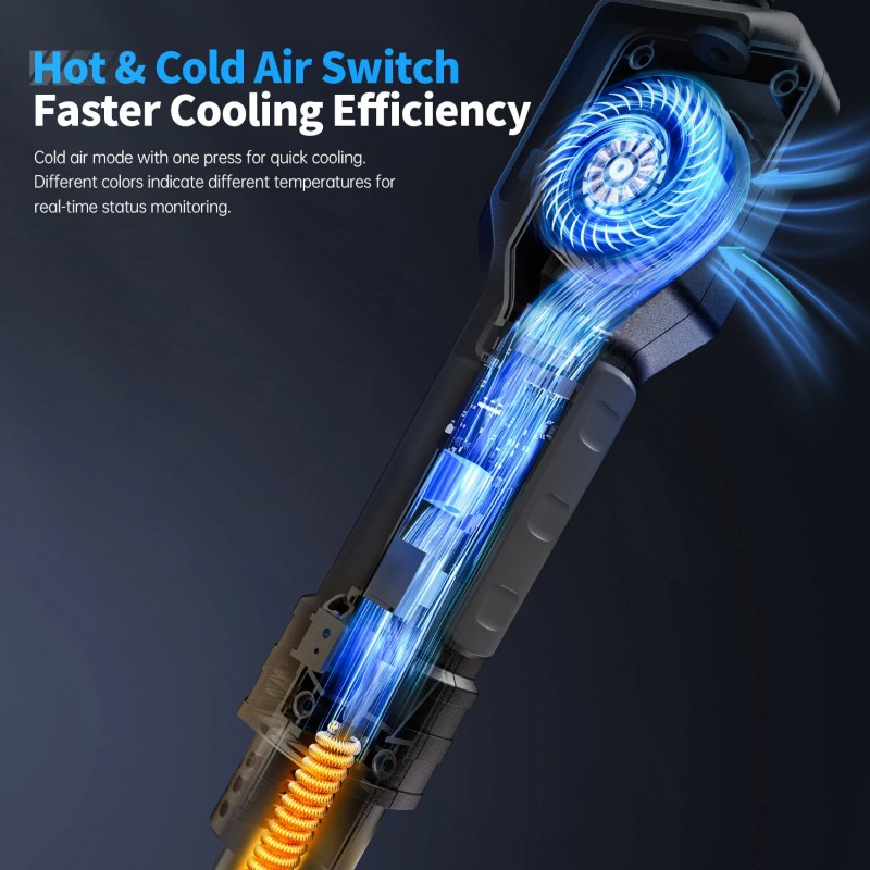 FNIRSI SAG-55 käsikäyttöinen kuumailmapistooli 550W PID-säätö 100–450°C 20-tasoinen ilmavirtaus