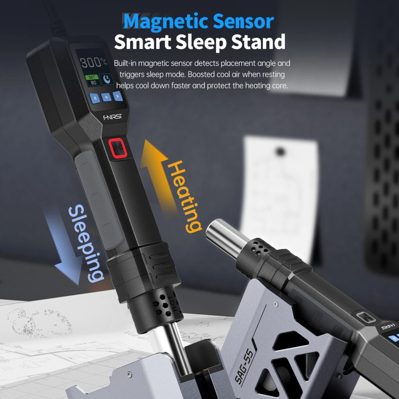 FNIRSI SAG-55 käsikäyttöinen kuumailmapistooli 550W PID-säätö 100–450°C 20-tasoinen ilmavirtaus