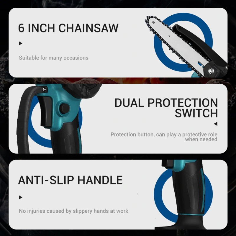 Drillpro harjaton 21V 6-tuuman sähkömoottorisaha puun sahaamiseen ja karsintaan