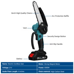 Drillpro harjaton 21V 6-tuuman sähkömoottorisaha puun sahaamiseen ja karsintaan