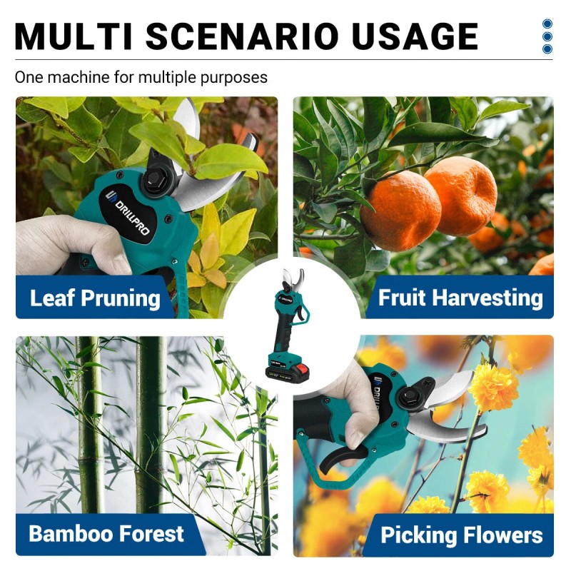 Drillpro 24 V langattomat akkukäyttöiset oksasakset 750 W 7500 mAh 30 mm lisäteräsarjat