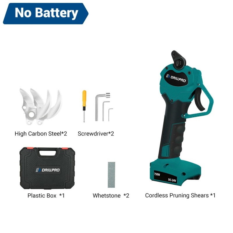 Drillpro 24 V langattomat akkukäyttöiset oksasakset 750 W 7500 mAh 30 mm lisäteräsarjat