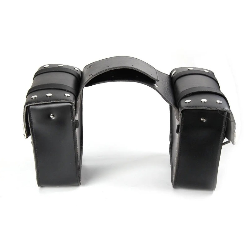 Moottoripyörän mustat sivusatulalaukut vasen ja oikea työkalutaskuilla