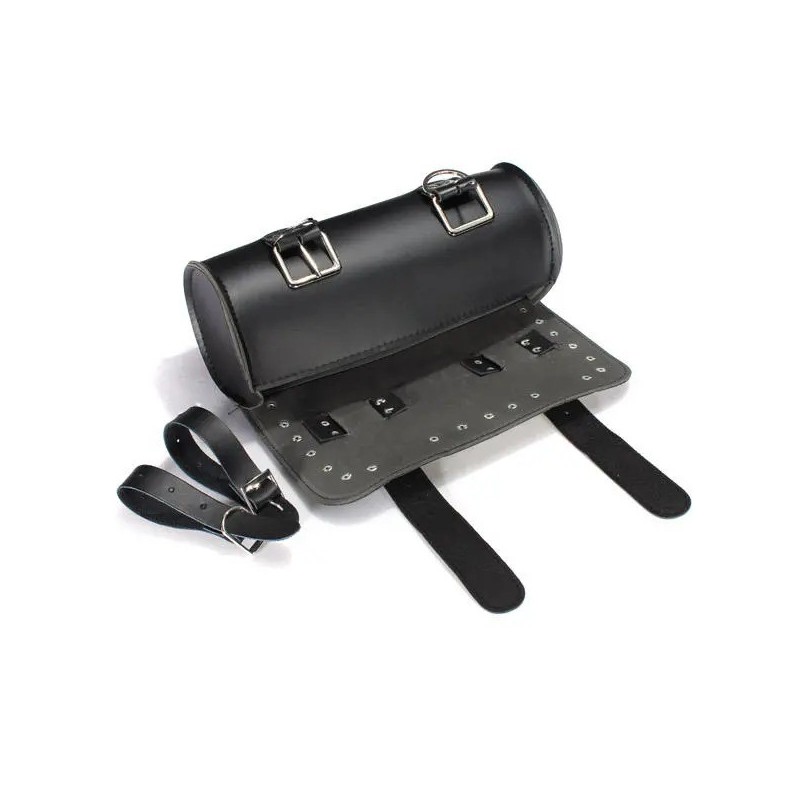 Moottoripyörän ja skootterin musta keinonahkainen työkalulaukku irrotettavilla hihnoilla